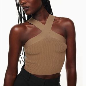 Babaton Brown Tan Asymmetrical Crop Top